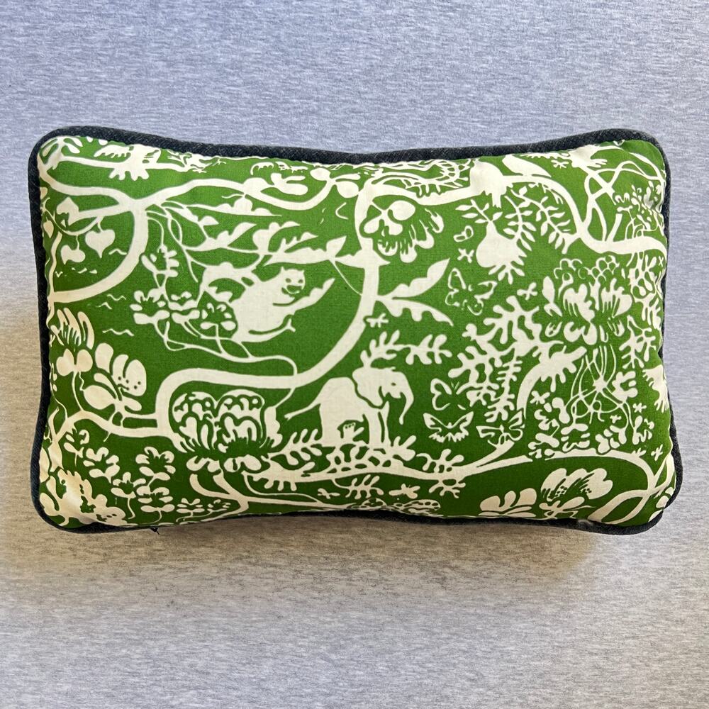 Jungle Elephant Monkey Botanical Pillow‎ Green 13" x 8"